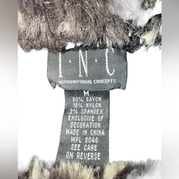 INC Y2K Black Sweater w/ Giraffe Print Faux Fur Collar & Bell Cuffs Medium - Picture 8 of 10